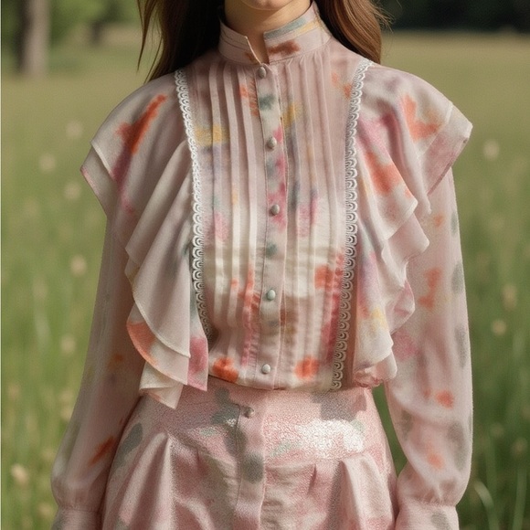 Floral Sheer Ruffle Blouse - Picture 5 of 7